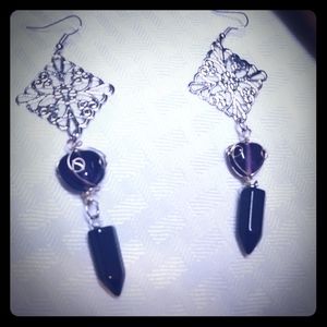 Amethyst Beaded Black pendulum pendant earrings